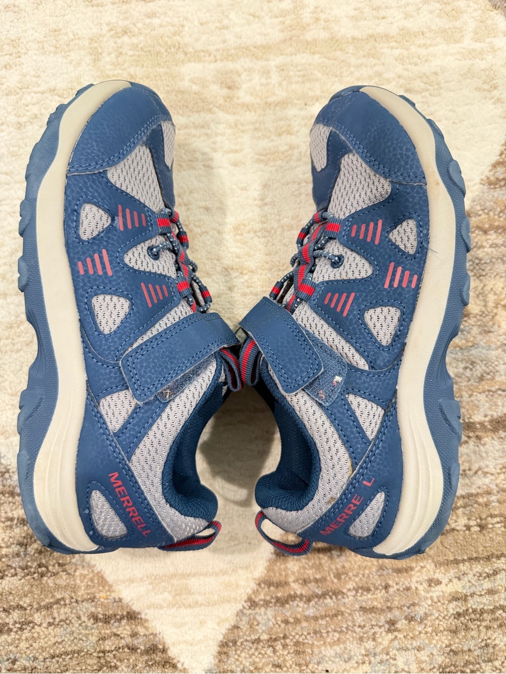 Merrell Kids Blue and Gray Trail Sneakers with Red Accents
